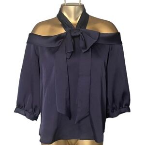 CeCe Off-Shoulder Navy Bow-Tie Blouse